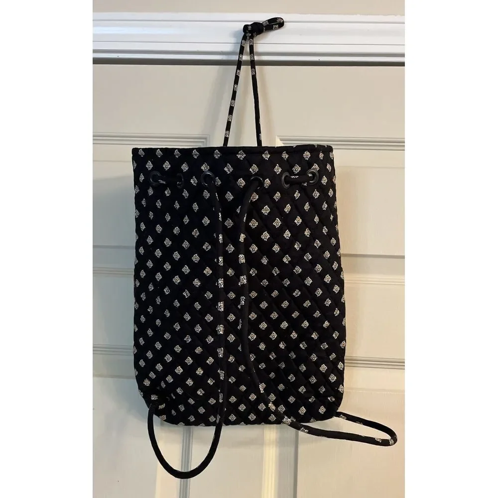 Vintage Vera Bradley Retired Classic Black Red‎ Grey Tan Accents Drawstring Bag